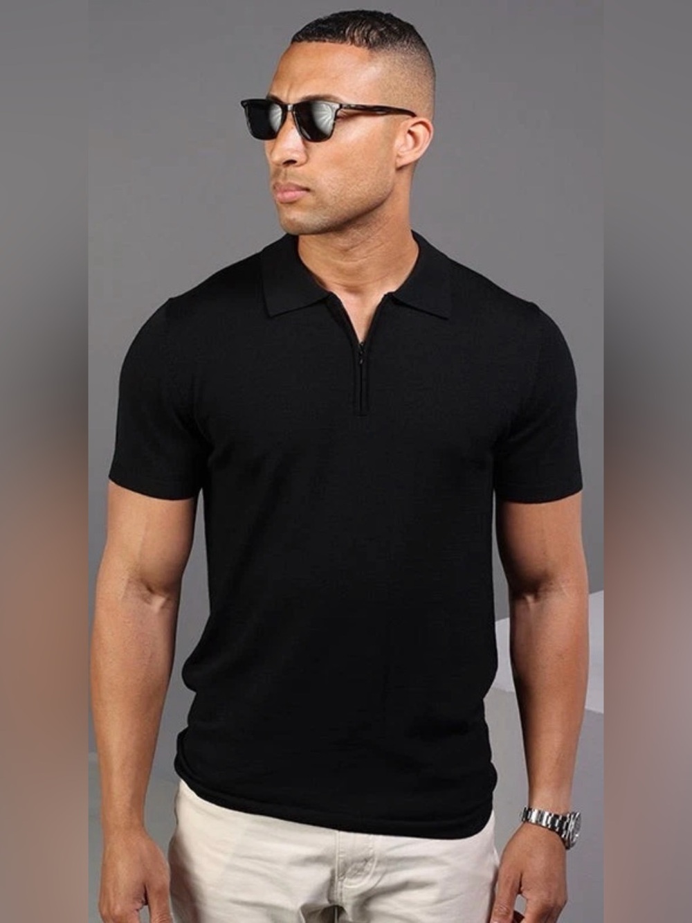 Collars & Co Short Sleeve Merino Wool Quarter Zip Polo Black XL New With Tag